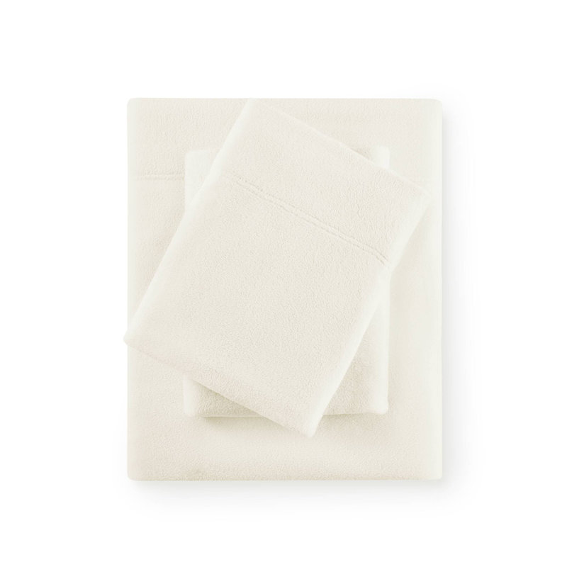Ivory Plaid Polyester Full Sheet Set with Pillowcases