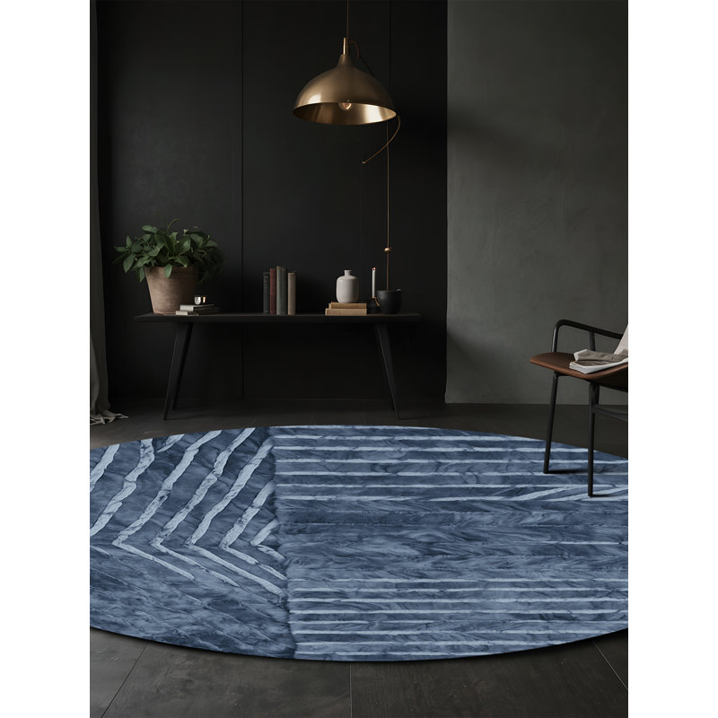 Machine Washable Blue Area Rug, Round 8'