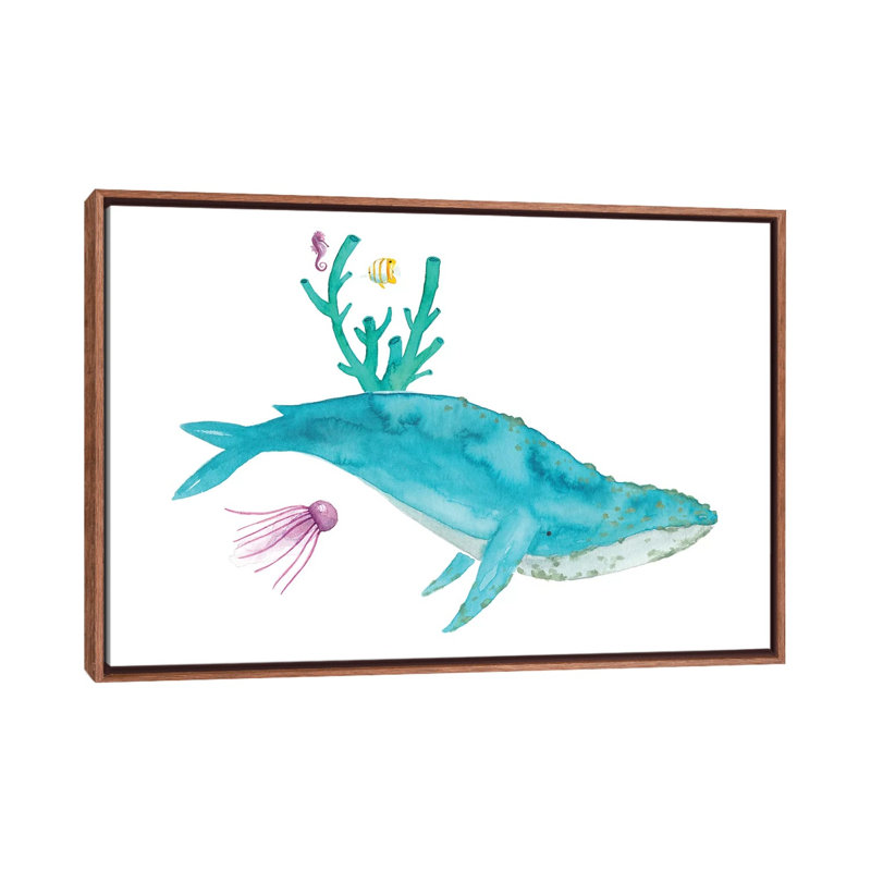Baleine à bosse - Imprimé, H 26 po x l 40 po x 1,5 po, Toile avec cadre brun, Pas de tapis