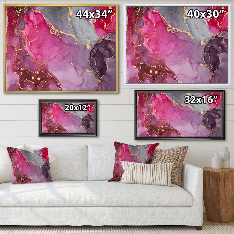 «Mauve et gris», art fluide abstrait sur toile, H 12 po x l 20 po x P 1 po, Cadre flottant doré