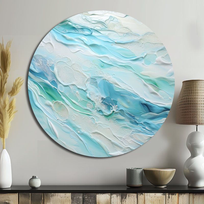 Océan, art liquide - art côtier rond en métal, H 16 po x l 16 po