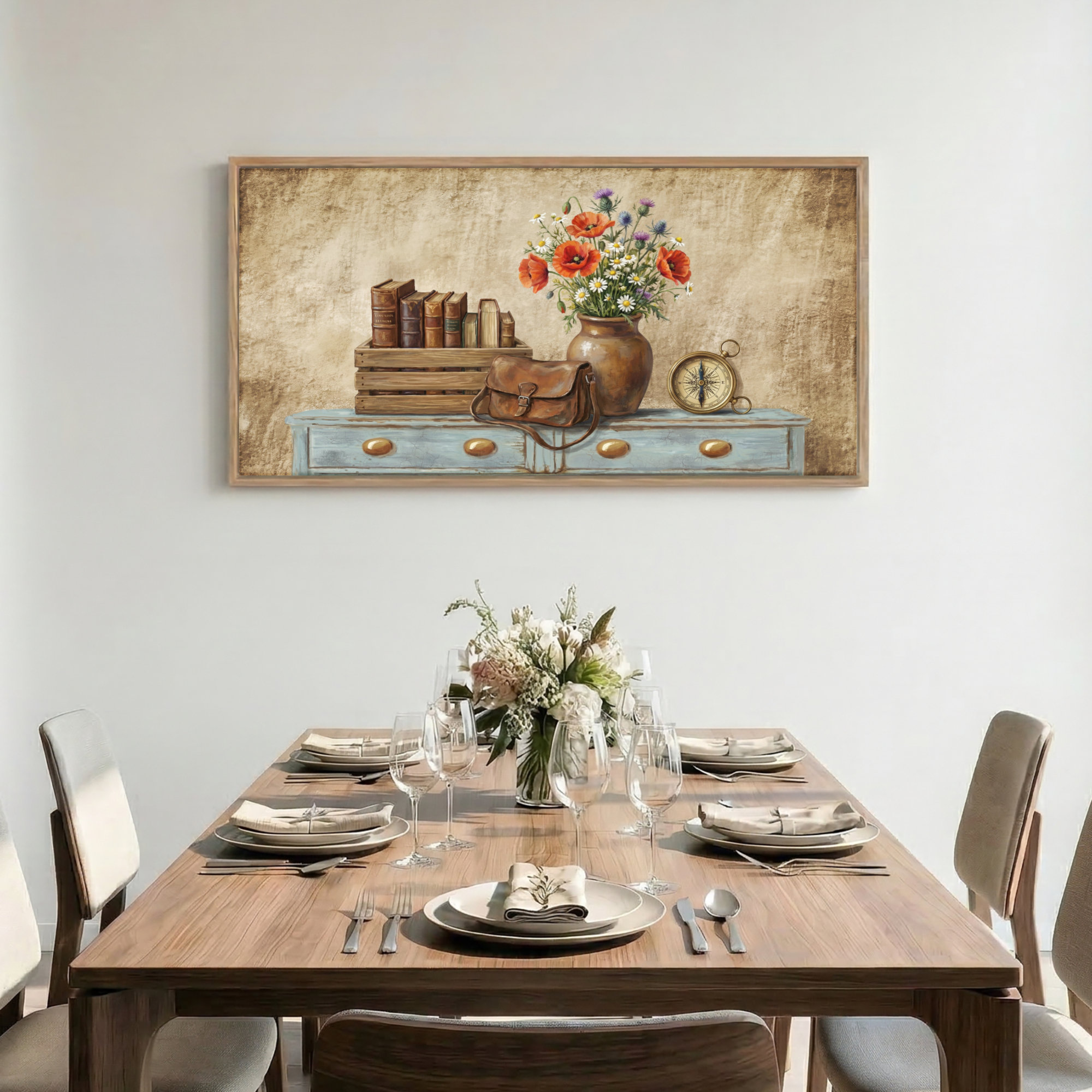 August Grove Vintage Still Canvas Framed Wall Art Oil Painting Print ...