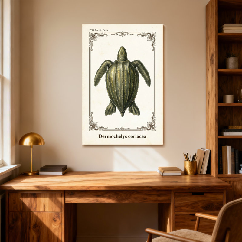 Animaux, tortue luth, Illustration scientifique rétro, H 36 po x l 24 po