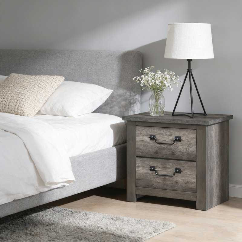 Gray Finish 2-Drawers Storage Nightstand 1pc Wooden Furniture Traditional Design Bedside Cabinet