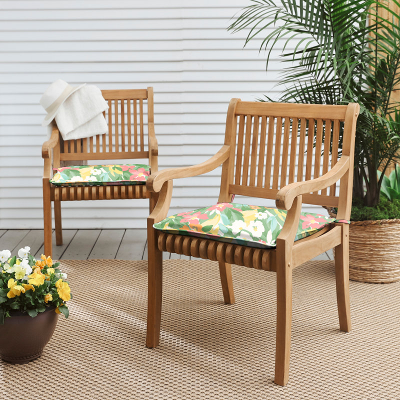 Outdoor Floral Corded Chair Pad Set Of 2, 20" x 20"