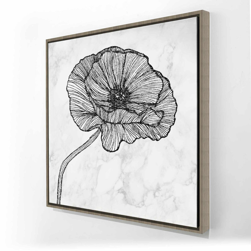 Toile brillante fleur de coquelicot | Cadre blanc monochrome