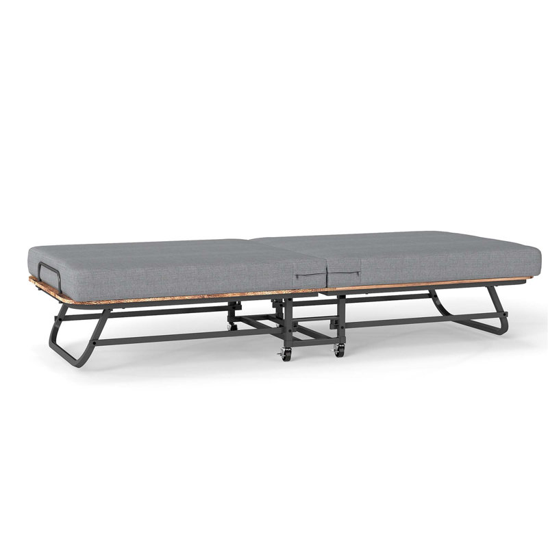 Lit pliant portatif avec matelas en mousse à mémoire de forme, structure en métal et roues verrouillables pour plus de confort et de commodité