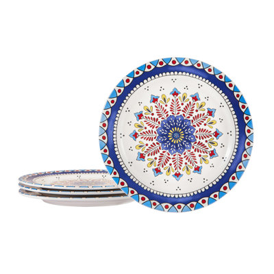 Ceramic Dinner Plates, 11 Inch Large Plates For Pasta And Steak, Microwave And Dishwasher Safe, Set Of 4, (Boho Totem)