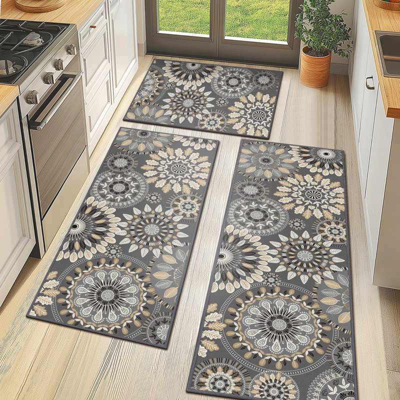 Tapis de cuisine antidérapant 3 pièces Mcnish, Gris / brun