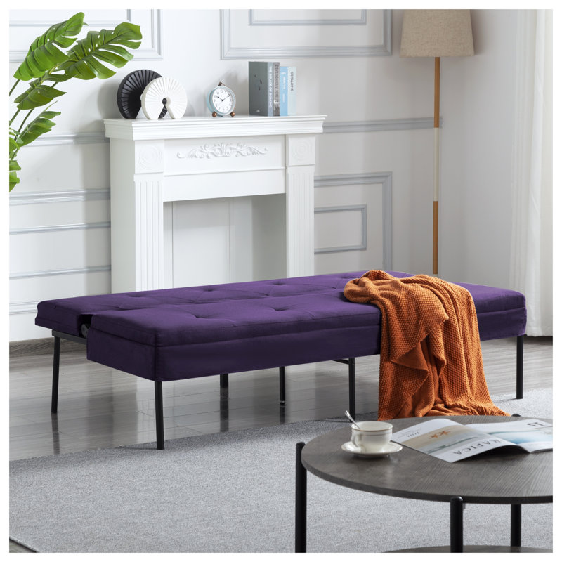 Canapé-lit futon mauve à 3 places, canapé-lit pliant simple avec structure en métal et revêtement en polyester