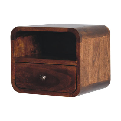 Extra Mini Wall Mounted Curved Oak-Ish Bedside With Open Slot