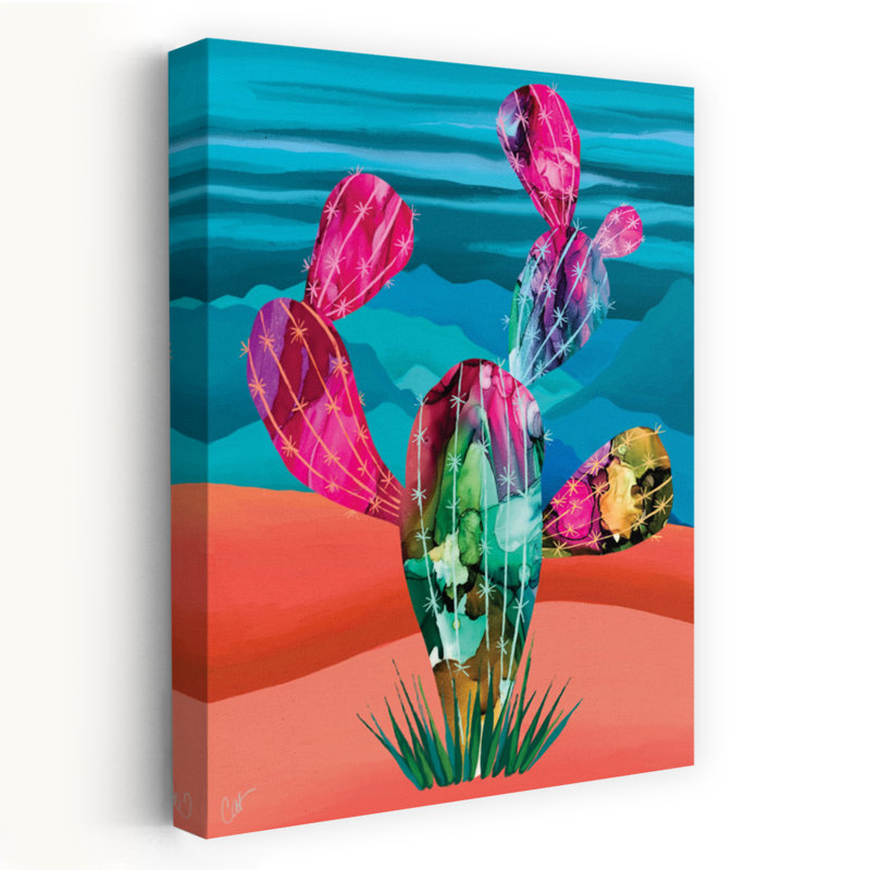 Crazy Cactus - Contemporary  Tropical Bright Cactus Prickly Pear Vivid Colours Art, 24" H x 16" W
