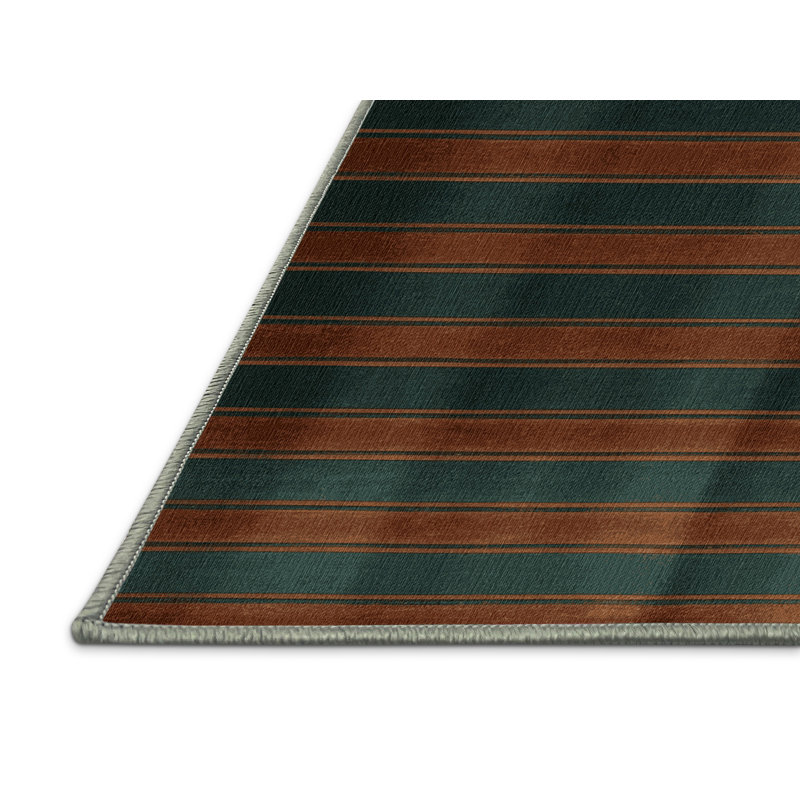 Tapis vert à rayures horizontales lavable à la machine, Rectangle 2 pi x 3 pi