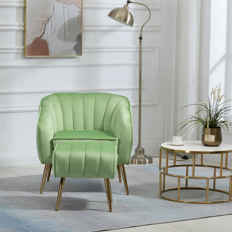 Fauteuil d'appoint avec repose-pieds, Velours vert gazon