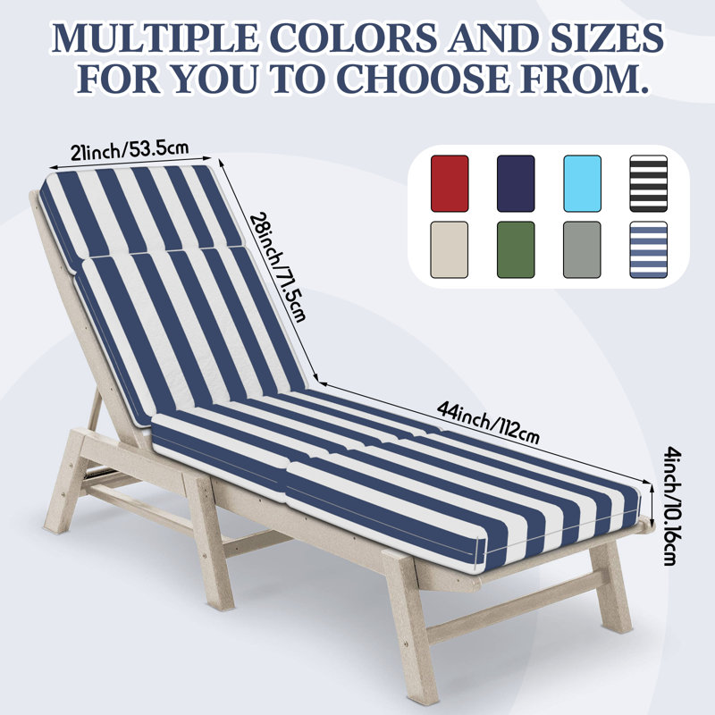 4In Chaise Lounge Cushions Outdoor, Blue/White Striped, 44" W x 21" D