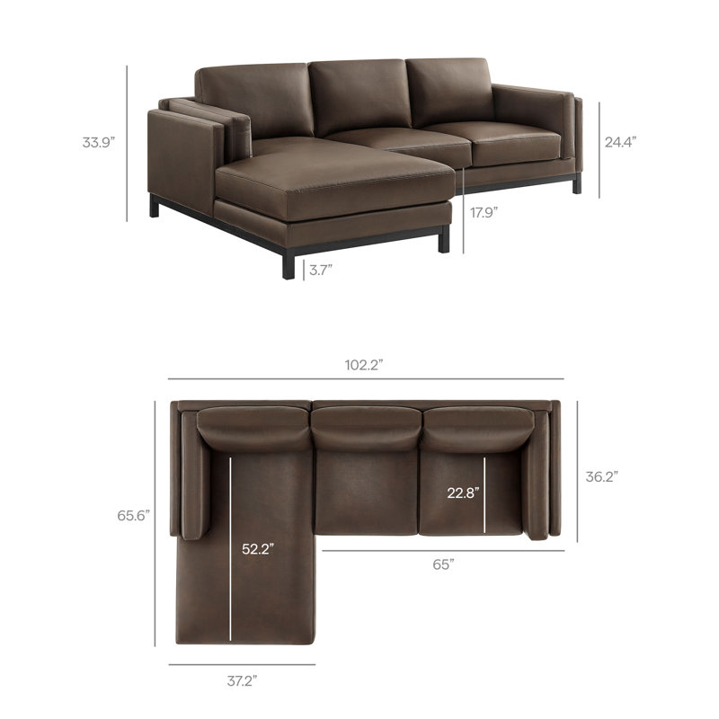 Roscoe Left-Facing Vegan Leather Sectional Sofa With Chaise, Espresso, Left Hand Facing, Espresso Faux Leather