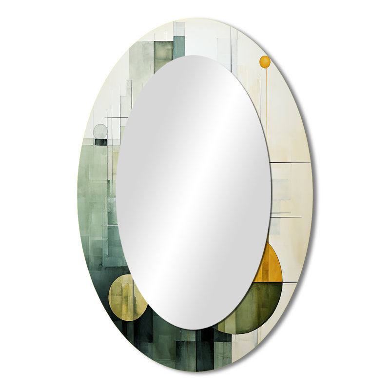 Olive Orbits Abstract Shapes I - Miroir mural ovale moderne vert, 36 po x 24 po