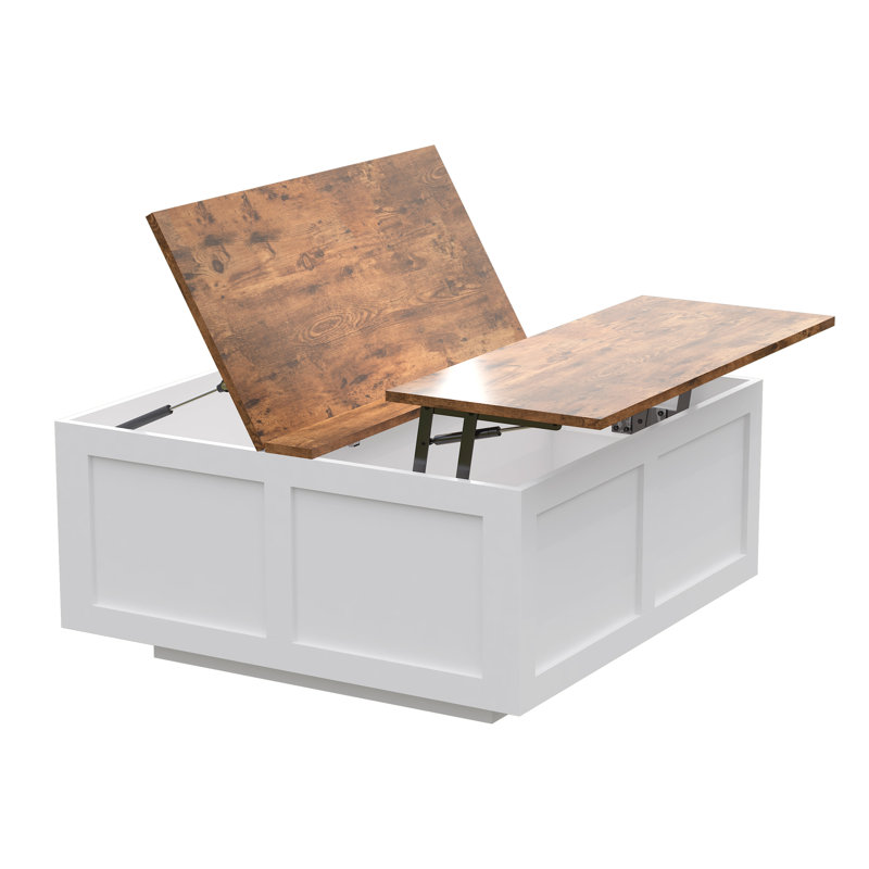 Coffee Table with Storage, Rustic Brown/White