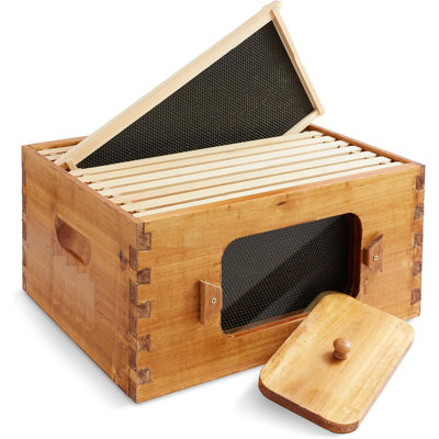 10-Frame Wax Coated Bee Hives Deep Box with Transparent Acrylic Windows, Langstoth Deep Brood Bee Box Dipped in 100% Beeswax