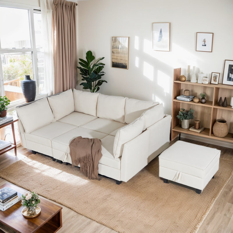 Canapé modulaire 7 pièces Salot, Chenille beige