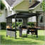 Abri de jardin avec toit rigide 9X10FT avec tablettes de rangement et plateformes d'extension, structure en acier galvanisé durable pour barbecue en plein air