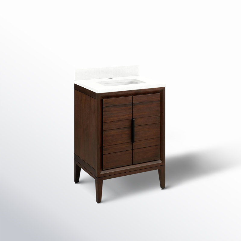 Ensemble de meuble-lavabo simple 24 po avec lavabo rectangulaire encastrable Aliso, Quartz blanc plume, Monocentre centré