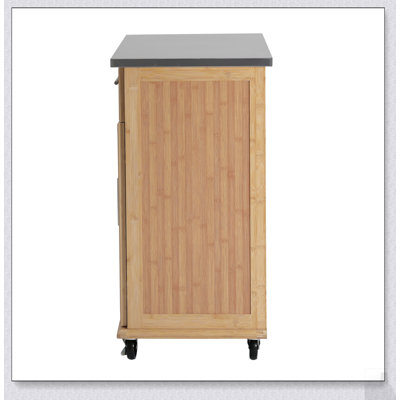 Chariot de cuisine à roulettes compact en bambou avec plateau en acier inoxydable, îlot de rangement mobile pour petits espaces, écologique et durable