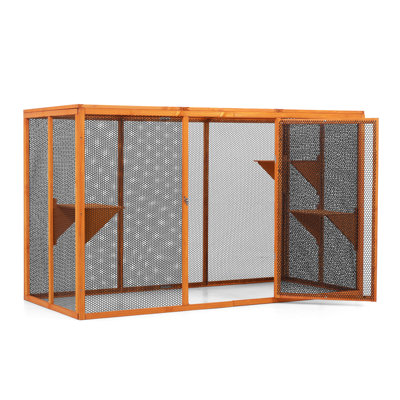 Enceinte d'extérieur pour chat avec toit imperméable, plateformes d'escalade à 3 niveaux, orange