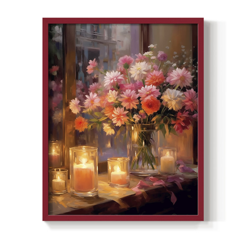 Reproduction encadrée FLORAL Series DCCLXIII - bois massif, Rouge, H 21 po x l 17 po