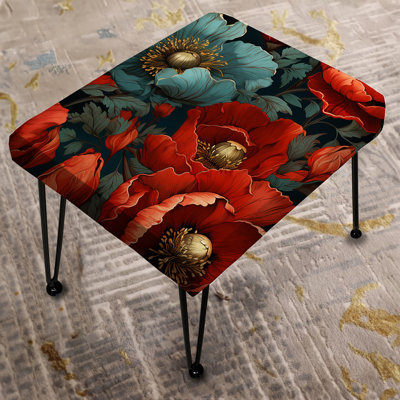 Blue And Red Poppy Flowers Pattern - Floral Rectangle Ottoman