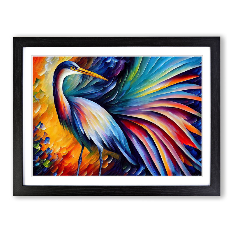 Heron Bird Abstract Vol.6 - Single Picture Frame Painting, Black, 46cm H x 64cm W x 2cm D