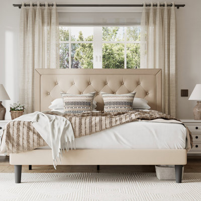 Hegg Linen Tufted Upholstered Platform Bed with Wood Slats Headboard Included