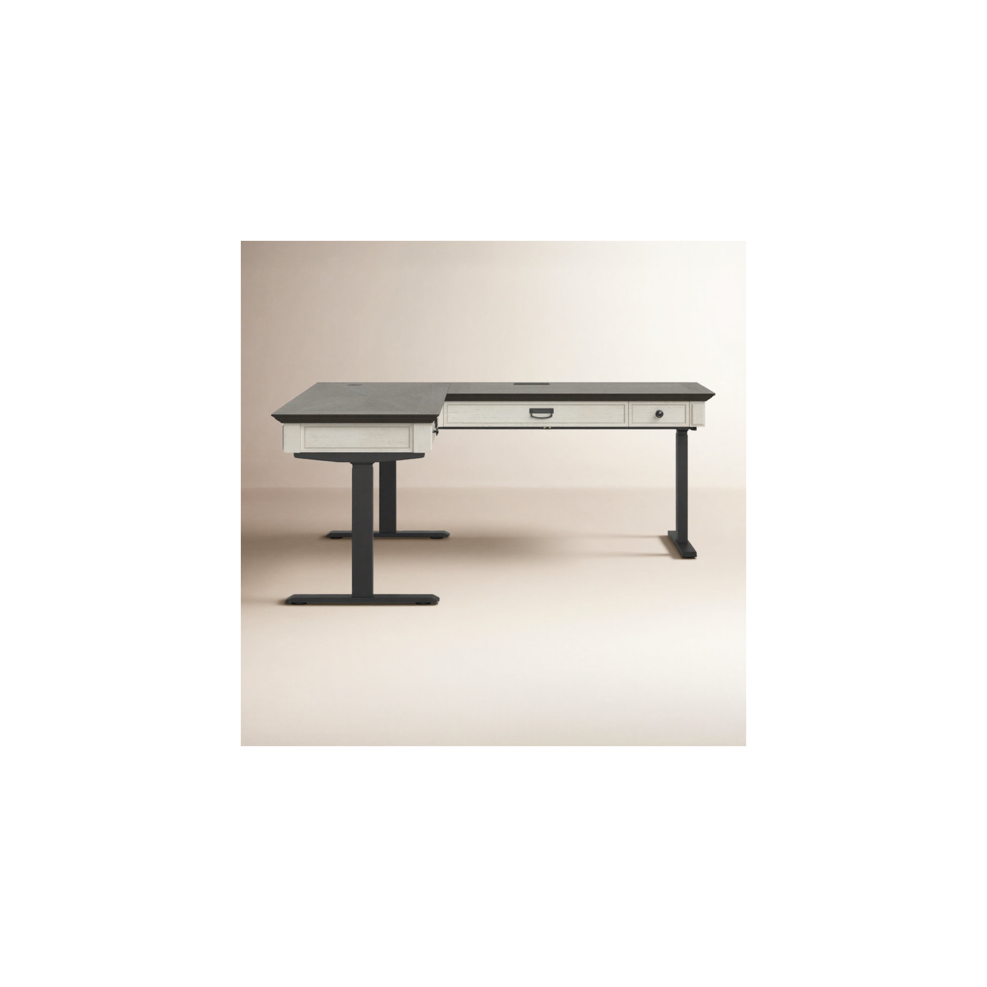 Emelia L-Shaped Yes Standing Desk, White/Ash Brown