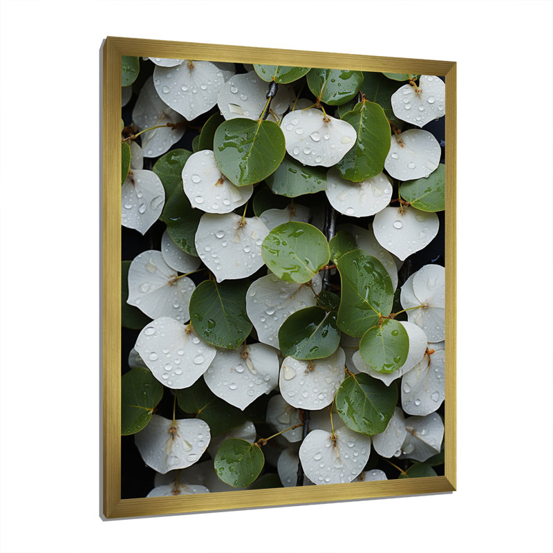Feuilles vertes et blanches, collage sur toile, Cadre doré à une seule photo, H 40 po x l 30 po x P 1,5 po