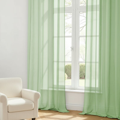 Faux Linen Sheer Curtain Panel Pair