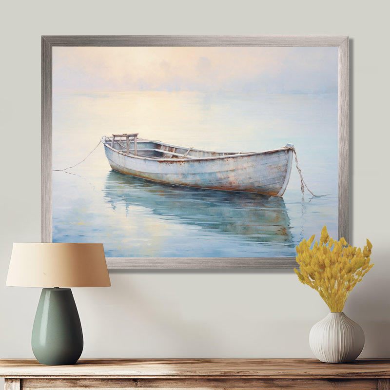 Bateau, eaux éthérées I - impressions sur toile, Cadre photo unique, H 34 po x l 44 po, Blanc