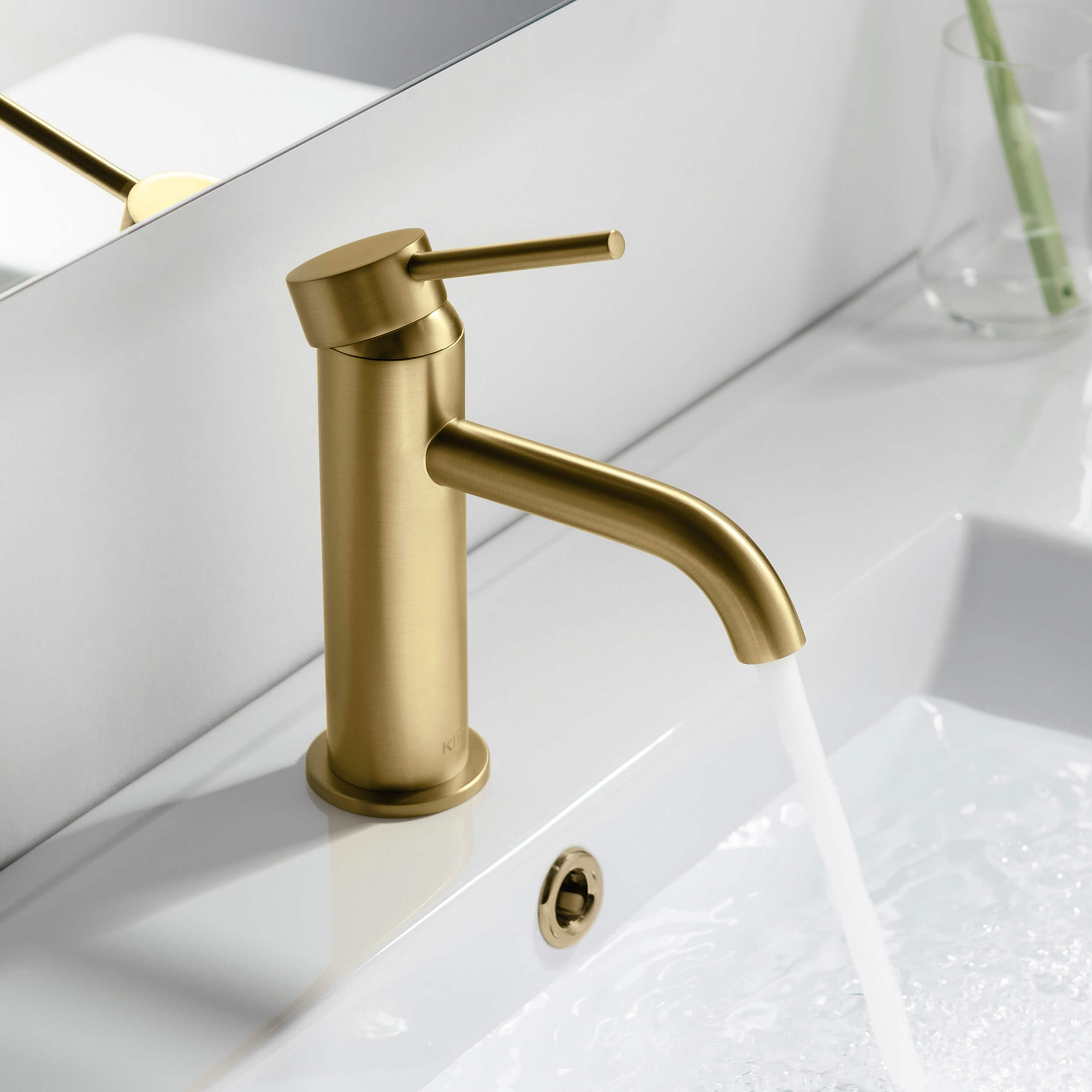 Circular Single Hole Bathroom Faucet, Drain Assembly Included, Brushed Brass
