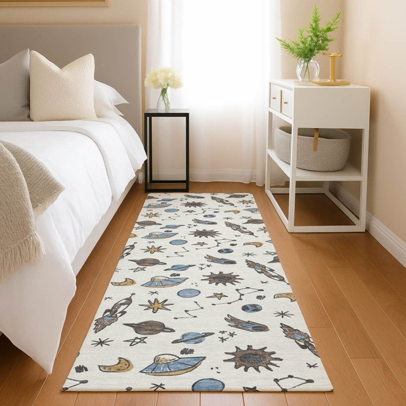Machine Washable Indoor/Outdoor Chantille ACN2580 Kids Rug, 2'3" x 7'6" Runner, Ivory