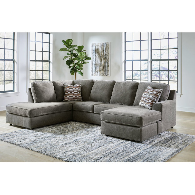 Canapé modulaire 2 pièces avec méridienne Akaycia, Polyester gris, Orienté à gauche (vu de face)