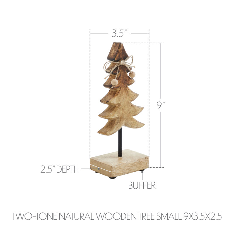 Petit arbre en bois naturel deux tons, H 9 po x l 3,5 po x P 2,5 po