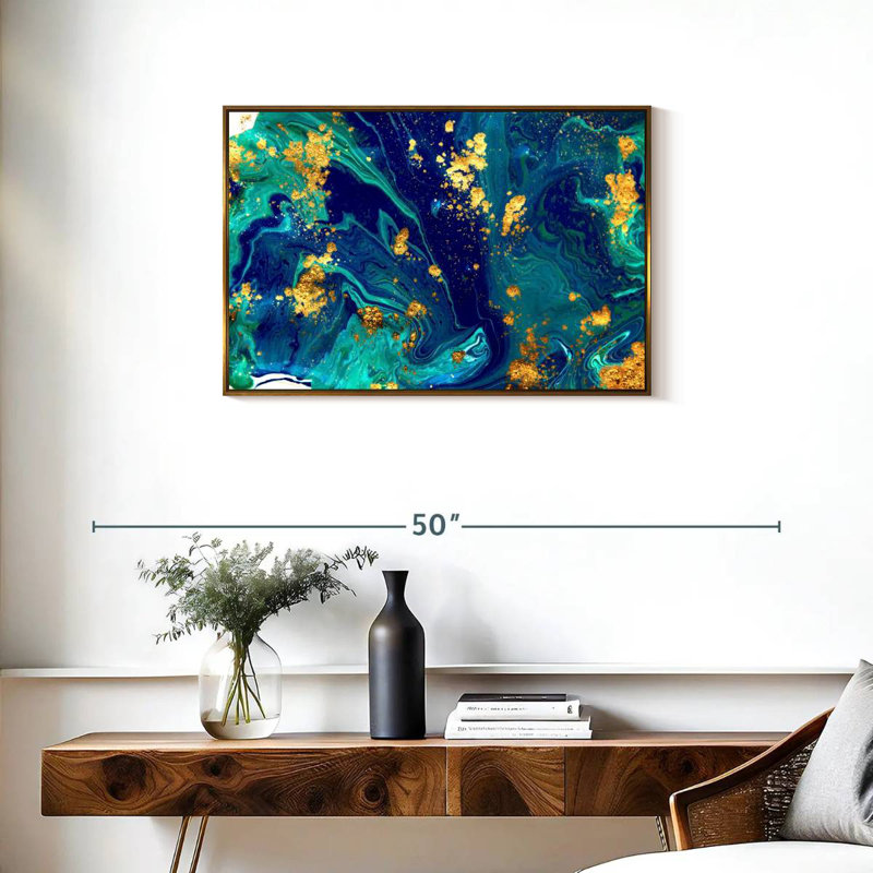 Écoulement de marbre Keera, Cadre flottant doré, 31 po x 21 po