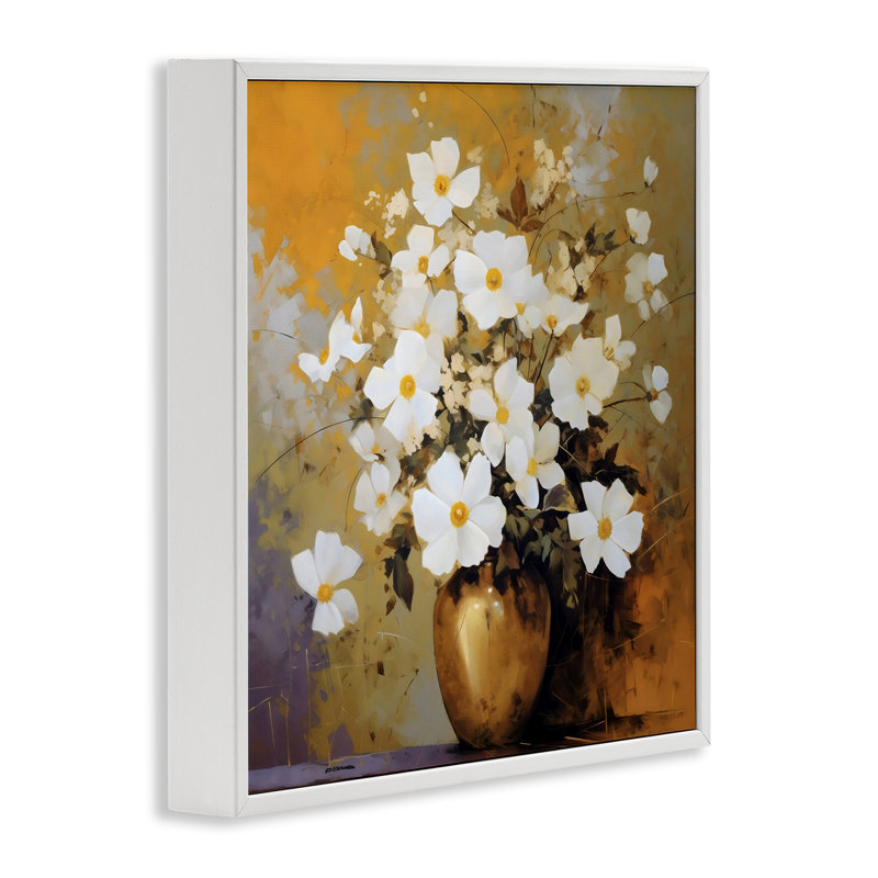 Vase doré avec marguerites, estampe numérique, design par LSR Creative Studio, H 17 po x l 17 po