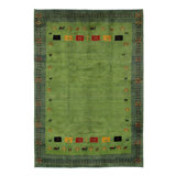 Canvello Green Silkroad Gabbeh Lori Baft Rug - 5'7" X 8'