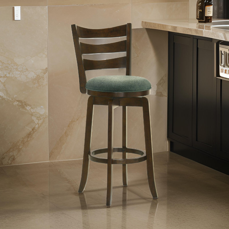Mona Swivel Barstool Chair, Hunter Green Fabric, Dark Cherry Brown Finish, Bar Stool (30.25" Seat Height)