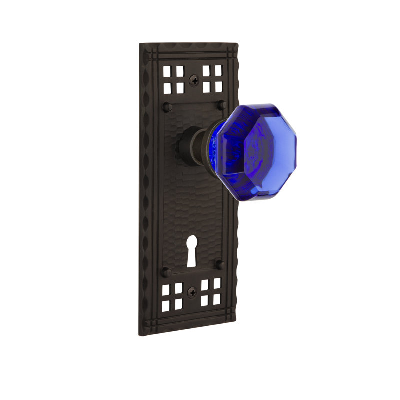 Assiette artisanale avec trou de serrure décoratif et bouton de porte Waldorf Cobalt, Bronze frotté à l'huile