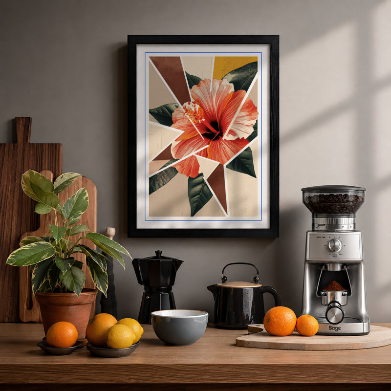 Hibiscus in Bloom Botanical - Framed Print, A3 - 42.0 x 29.7 cm, Black