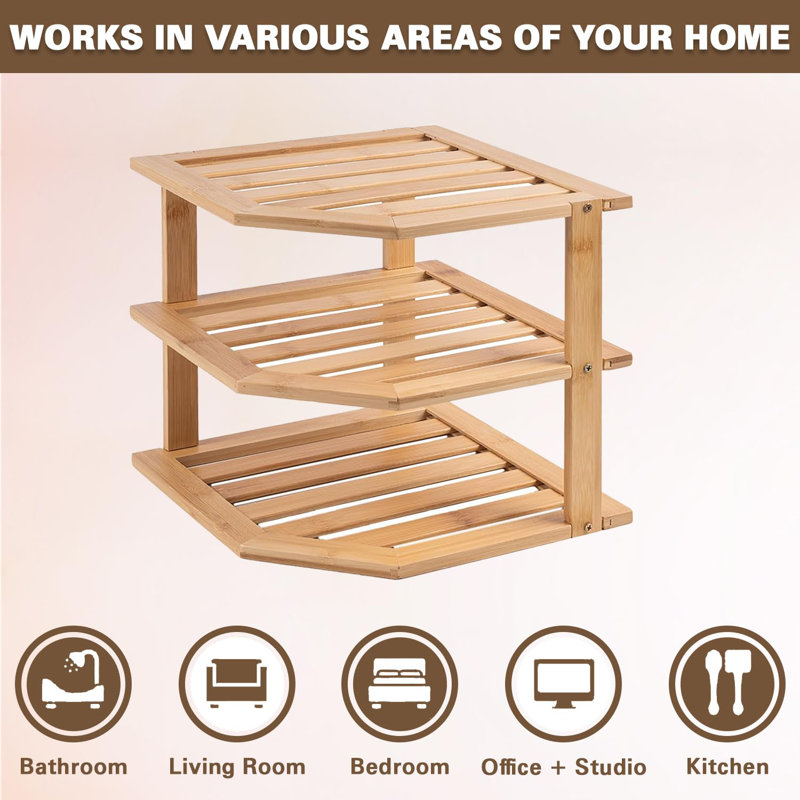 MantraRaj 3 Tier Bamboo Corner Shelf Rack Unit Kitchen Cupboard Storage Organiser Kitchen Rack