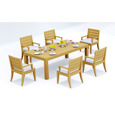 Ensemble de salle à manger en bois de teck Grade-A: table rectangulaire Canberra de 86 po et chaises sans accoudoirs Atnas # 11AT1900