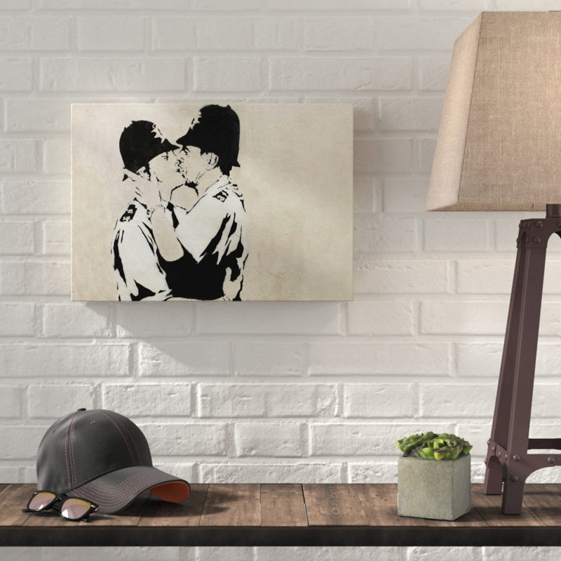 Kissing Police Policeman Graffiti - Wrapped Canvas, 40cm H x 60cm W