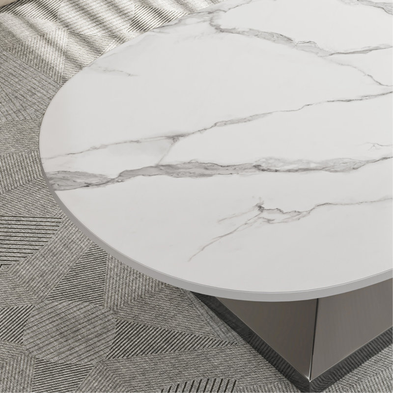 Table basse en pierre frittée avec base en acier inoxydable, Gris